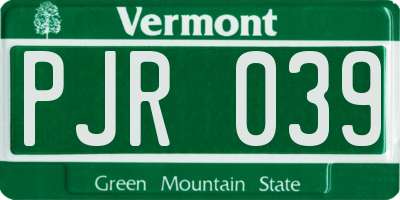 VT license plate PJR039