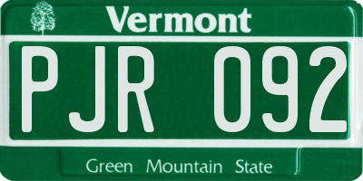 VT license plate PJR092
