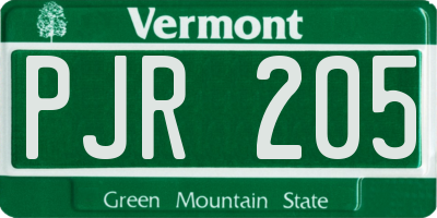 VT license plate PJR205
