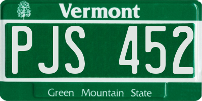 VT license plate PJS452