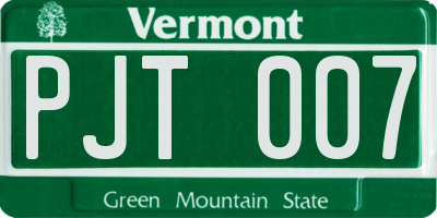 VT license plate PJT007