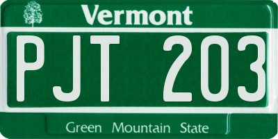 VT license plate PJT203