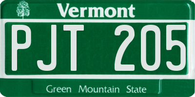VT license plate PJT205
