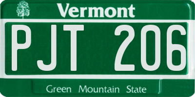 VT license plate PJT206