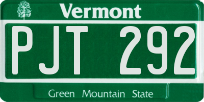 VT license plate PJT292