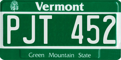 VT license plate PJT452