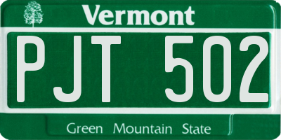 VT license plate PJT502