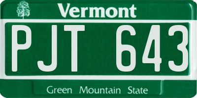 VT license plate PJT643
