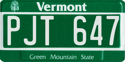 VT license plate PJT647