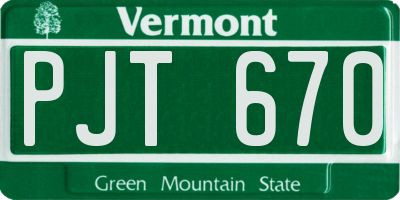 VT license plate PJT670