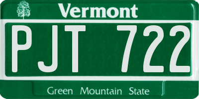 VT license plate PJT722