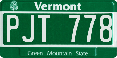 VT license plate PJT778