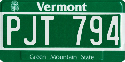 VT license plate PJT794