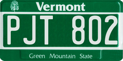 VT license plate PJT802