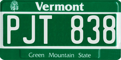 VT license plate PJT838