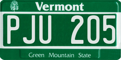 VT license plate PJU205
