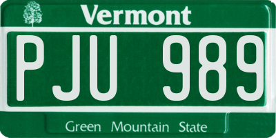 VT license plate PJU989