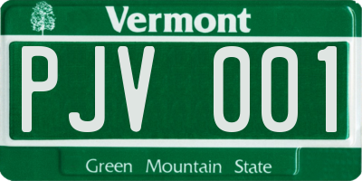 VT license plate PJV001
