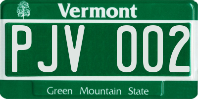 VT license plate PJV002