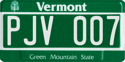 VT license plate PJV007
