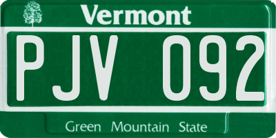 VT license plate PJV092