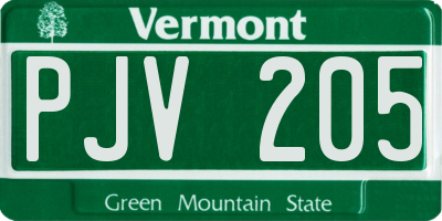 VT license plate PJV205