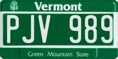 VT license plate PJV989