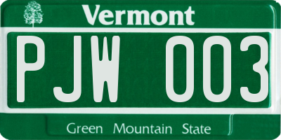 VT license plate PJW003