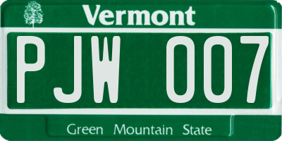 VT license plate PJW007