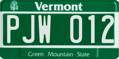 VT license plate PJW012