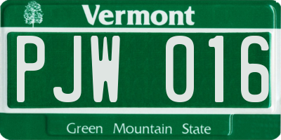 VT license plate PJW016