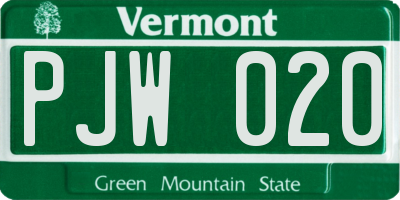 VT license plate PJW020