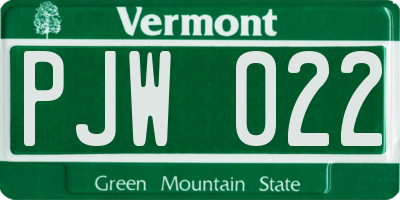 VT license plate PJW022