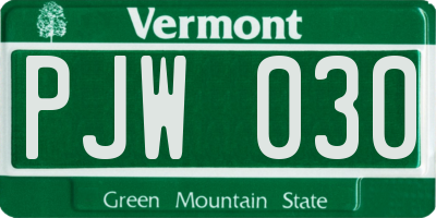 VT license plate PJW030