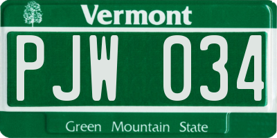 VT license plate PJW034