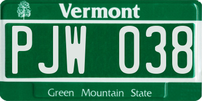 VT license plate PJW038