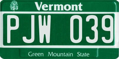 VT license plate PJW039
