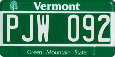 VT license plate PJW092