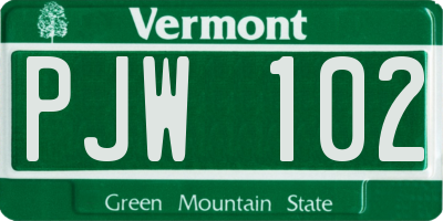 VT license plate PJW102