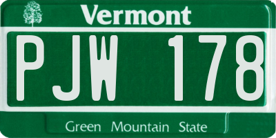 VT license plate PJW178