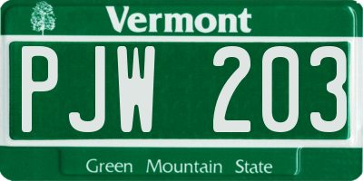 VT license plate PJW203