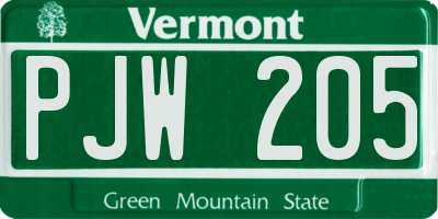 VT license plate PJW205