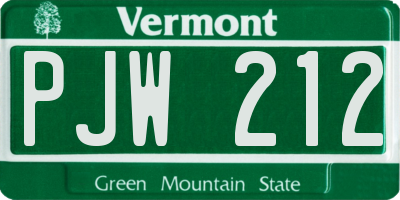 VT license plate PJW212