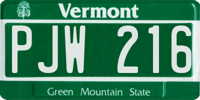 VT license plate PJW216