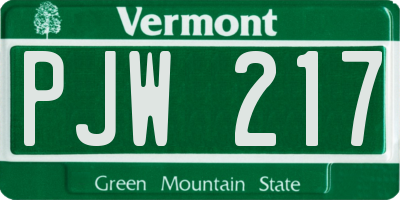 VT license plate PJW217
