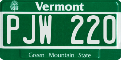 VT license plate PJW220