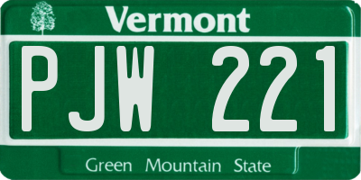 VT license plate PJW221