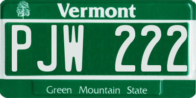 VT license plate PJW222