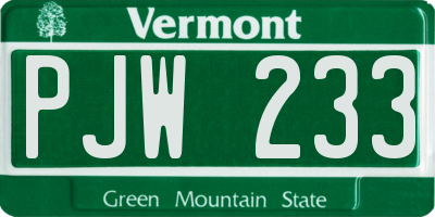 VT license plate PJW233