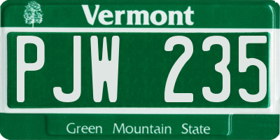 VT license plate PJW235